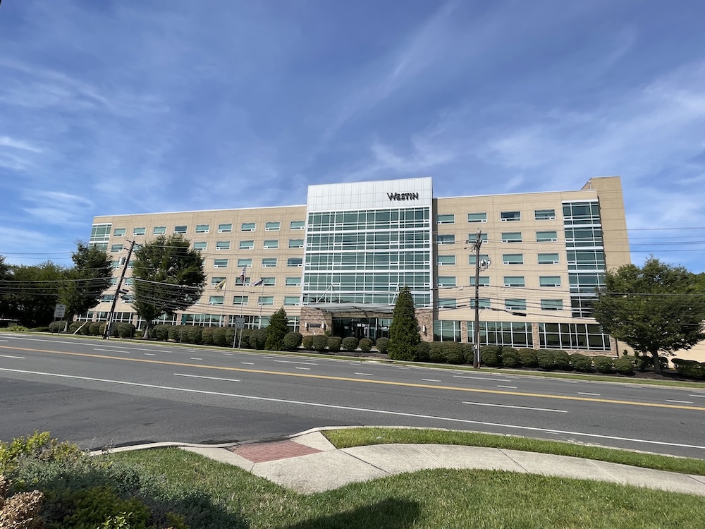 Westin Mount Laurel exterior with blue skies. 