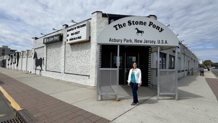 Marla Cimini in front of the famous Stone Pony bar in Asbury Park, NJ.